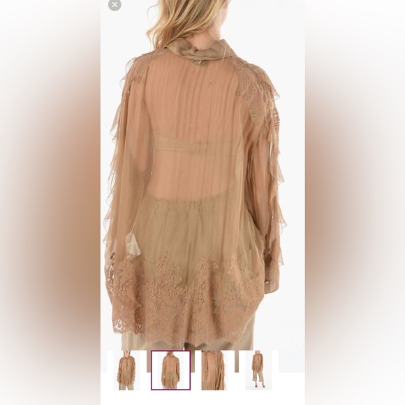 Valentino Sheer Ruffle Lace Blouse - Tan - Picture 6 of 10
